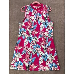 Tommy Bahama Golf Dress XL Pink Blue Floral Sleeveless Mock Neck Zip A Line